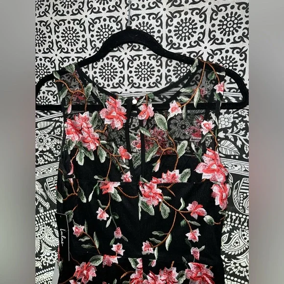 NWT Headliner Black Embroidered Sleeveless Midi Dress Small Lulus - Picture 3 of 7